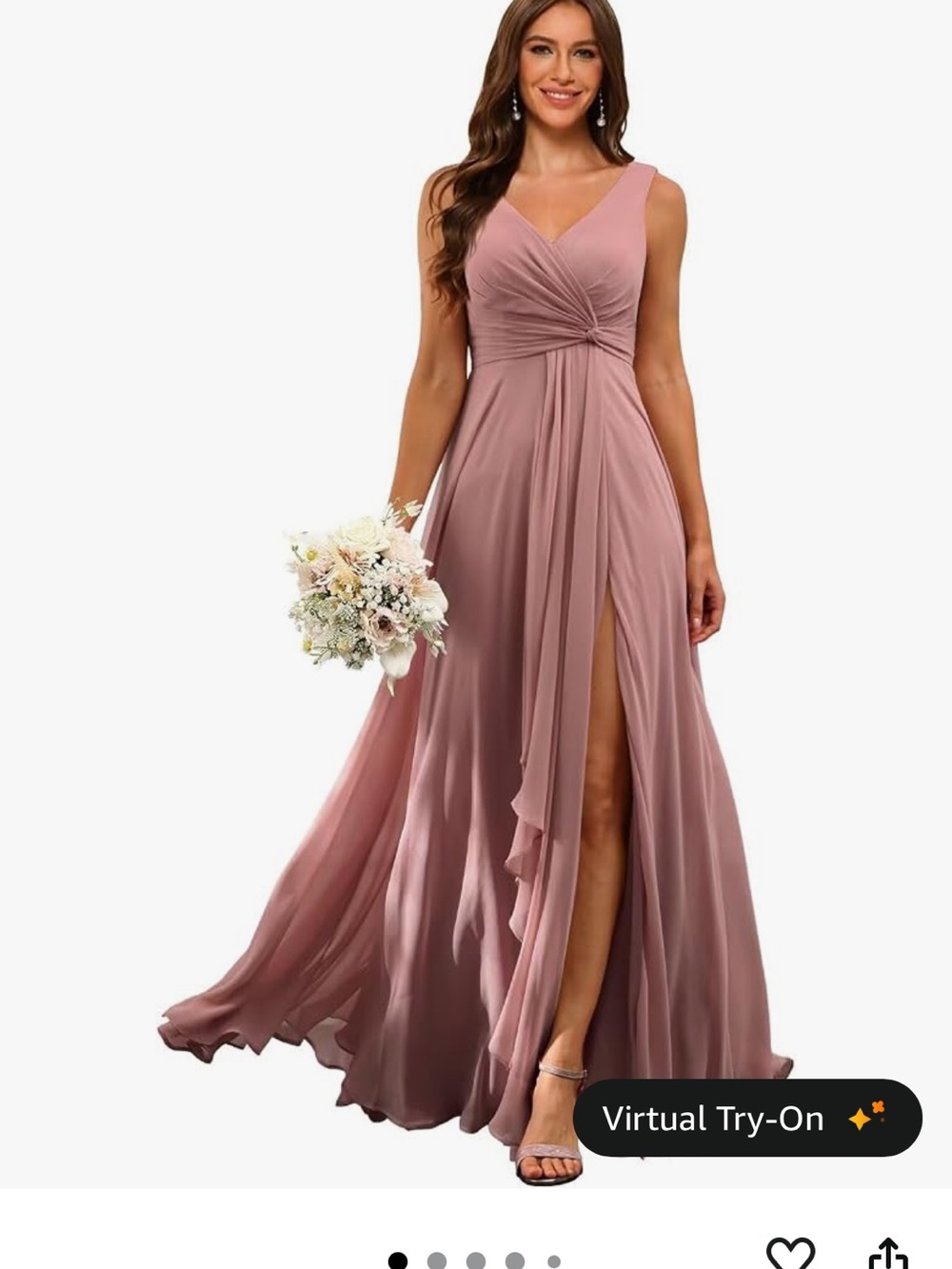 V-Neck Rose Dust Maxi Dress with Front Slit